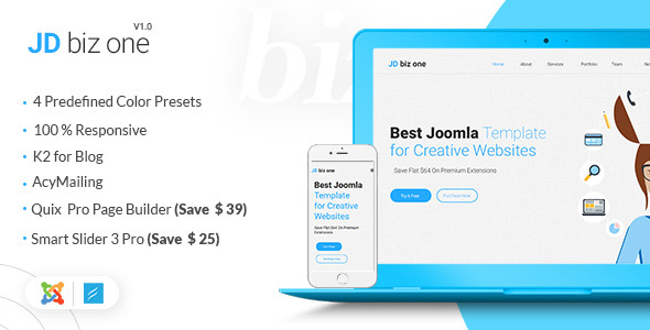 JD BizOne - Creative Multipurpose One Page Joomla Template